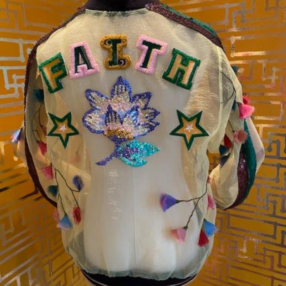 Luxury KLOSET Sheer Yellow Decorative Varsity Jacket